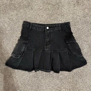 Black Denim Cargo Mini Skirt with Pockets